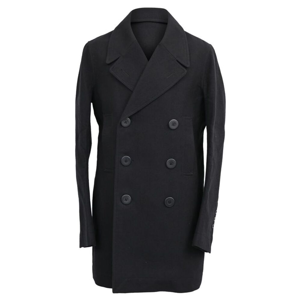 Rick Owens Double-Breasted Peacoat in Black Wool